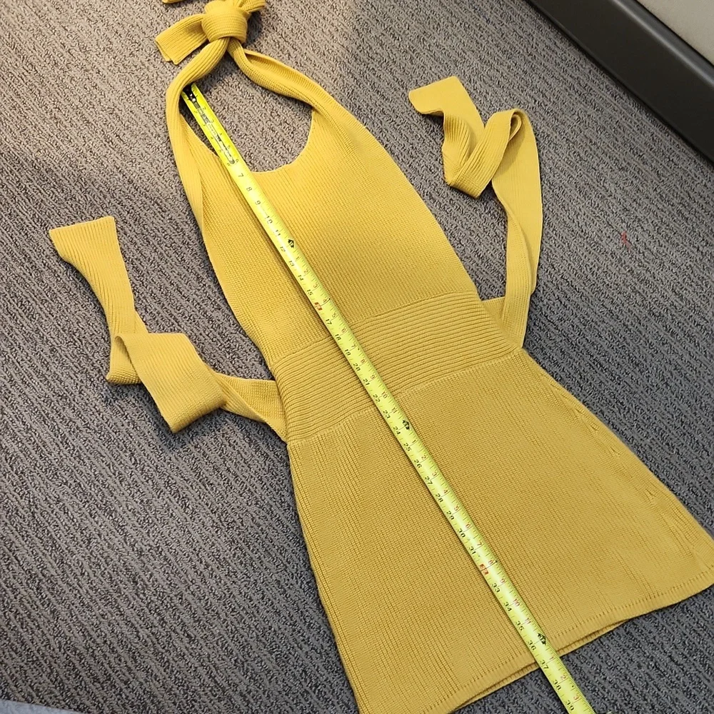 Free People Mustard Yellow Knit Bow Strap Dress